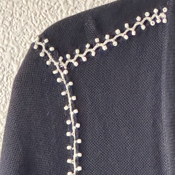 St John Navy Blue Handbeaded Long Cardigan Sweater Size M - Picture 4 of 13